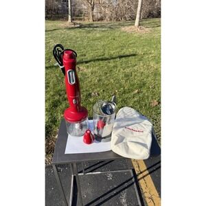 KitchenAid Red 9-Speed Hand Blender Set Chopper Whisk Beaker Attachments
